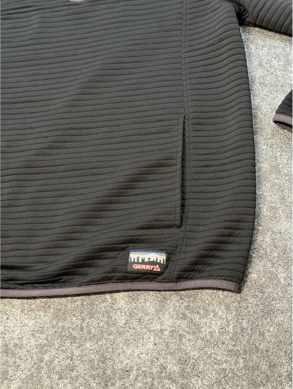 Gerry Men’s M Black Ribbed Fleece Snap Pullover Mock Neck with Kangaroo Pocket